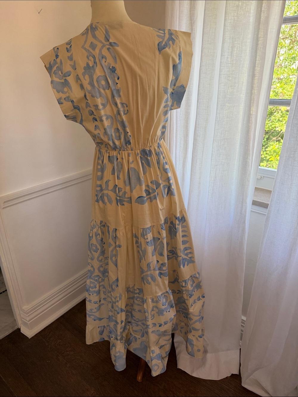 Cream Maxi Dress with Blue Floral Motif - Picture 5 of 5